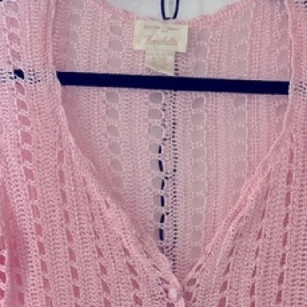 Vintage Soft Pink Crochet Cardigan - Picture 2 of 2